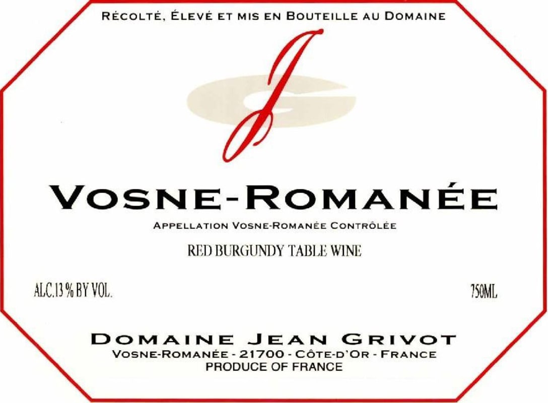 Domaine Jean Grivot Vosne-Romanee 2012 Front Label