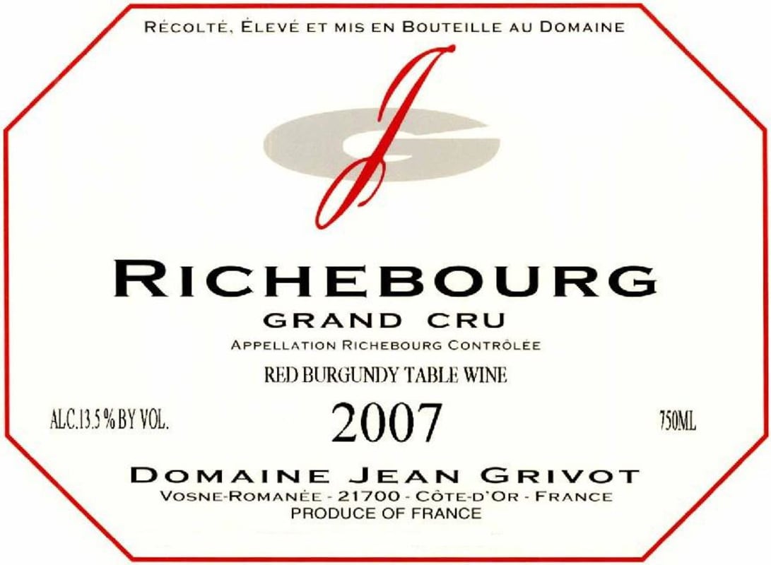 Domaine Jean Grivot Richebourg Grand Cru 2007 Front Label