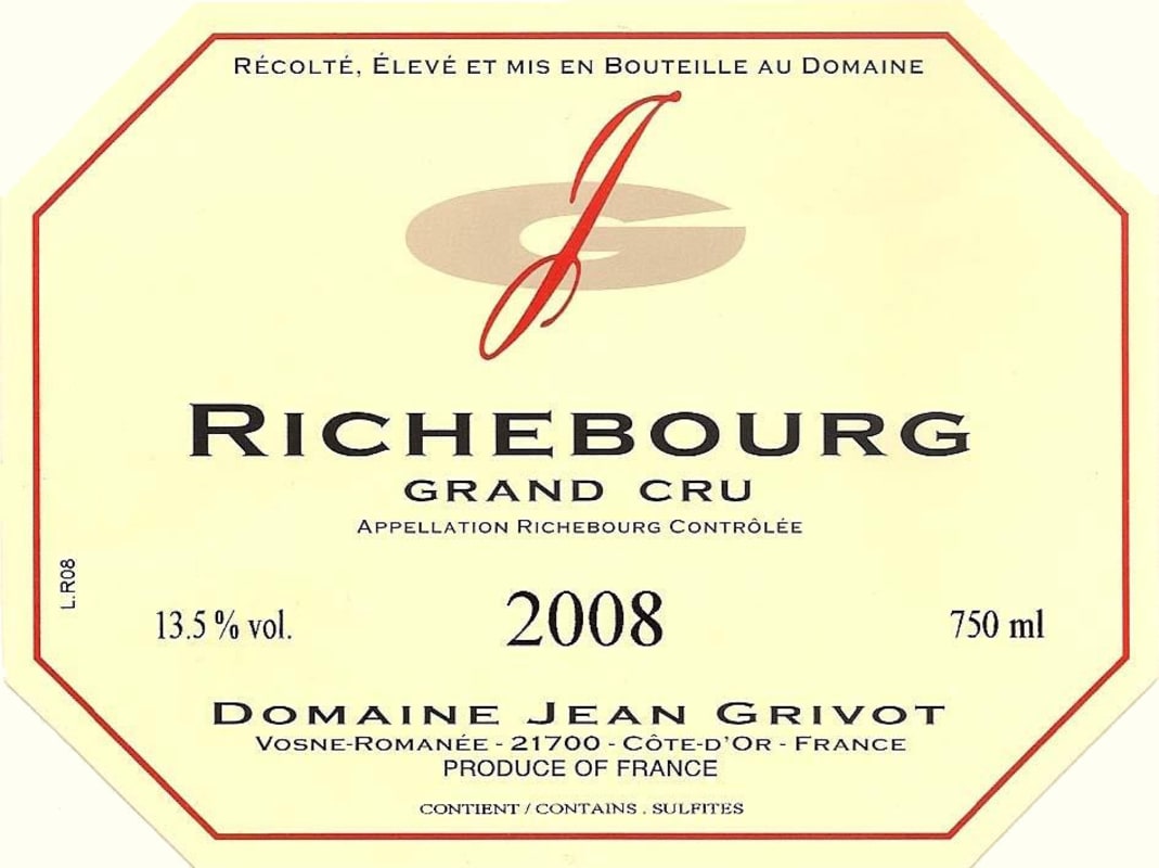 Domaine Jean Grivot Richebourg Grand Cru 2008 Front Label
