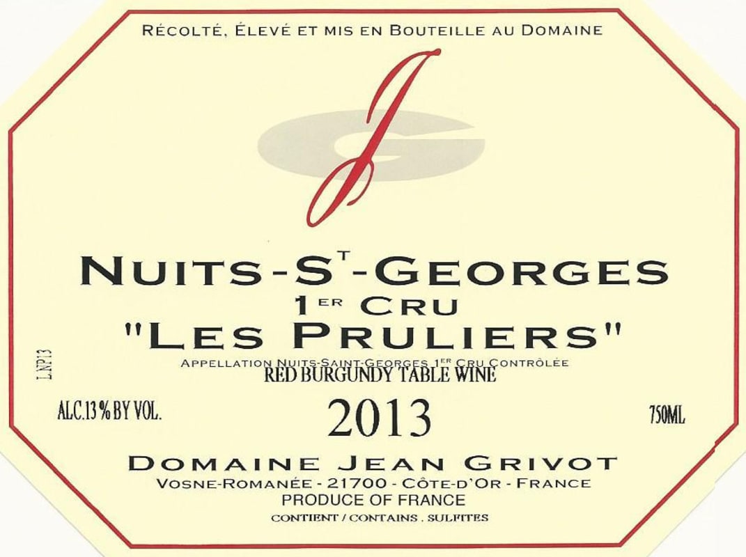 Domaine Jean Grivot Nuits-St-Georges Les Boudots Premier Cru 2013 Front Label