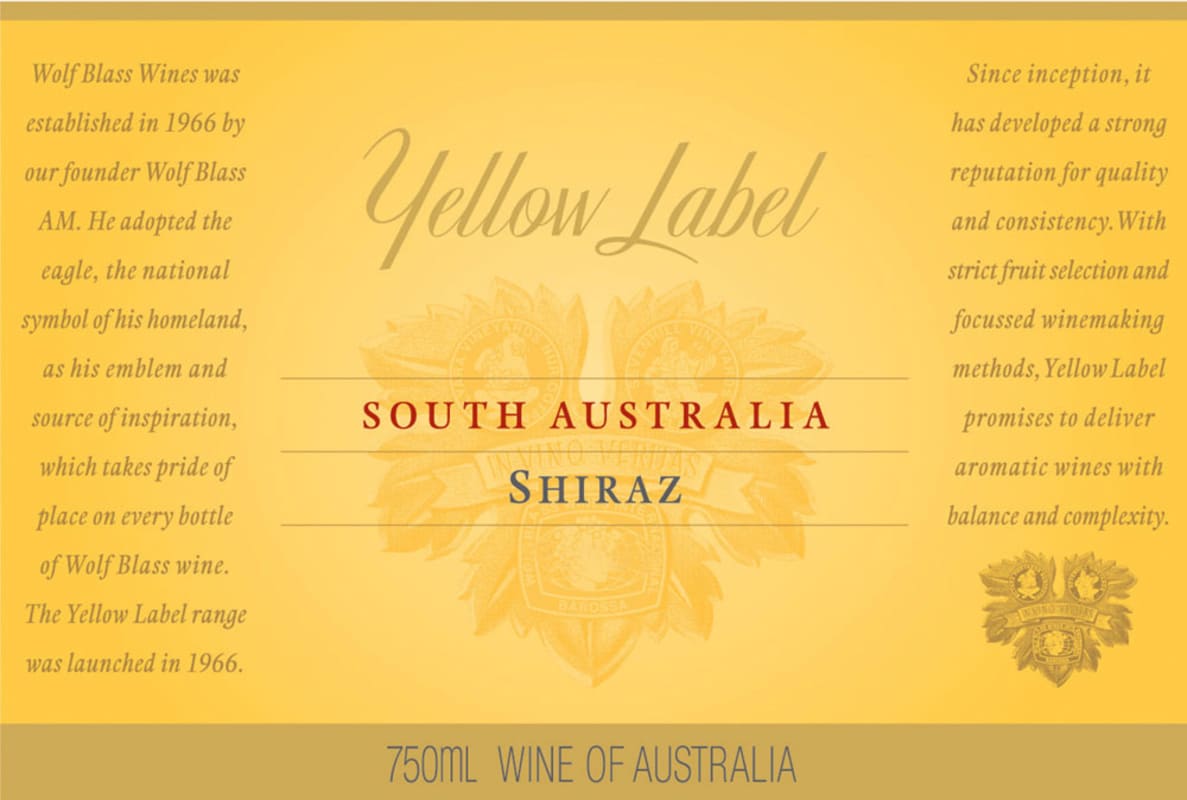 Wolf Blass Yellow Label Shiraz 2009 Front Label