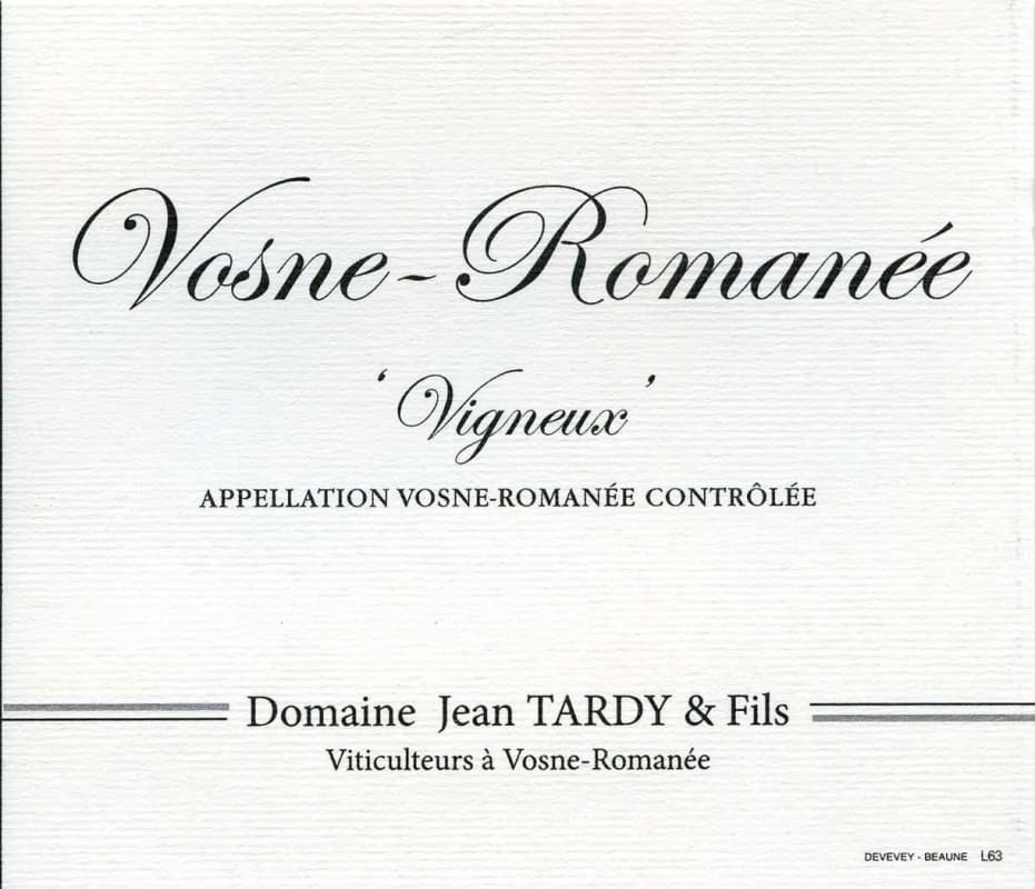 Jean Tardy Vosne-Romanee Vigneux 2012 Front Label