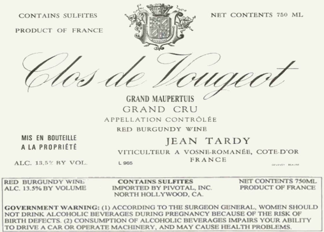 Jean Tardy Clos Vougeot Grand Maupertuis Grand Cru 2003 Front Label