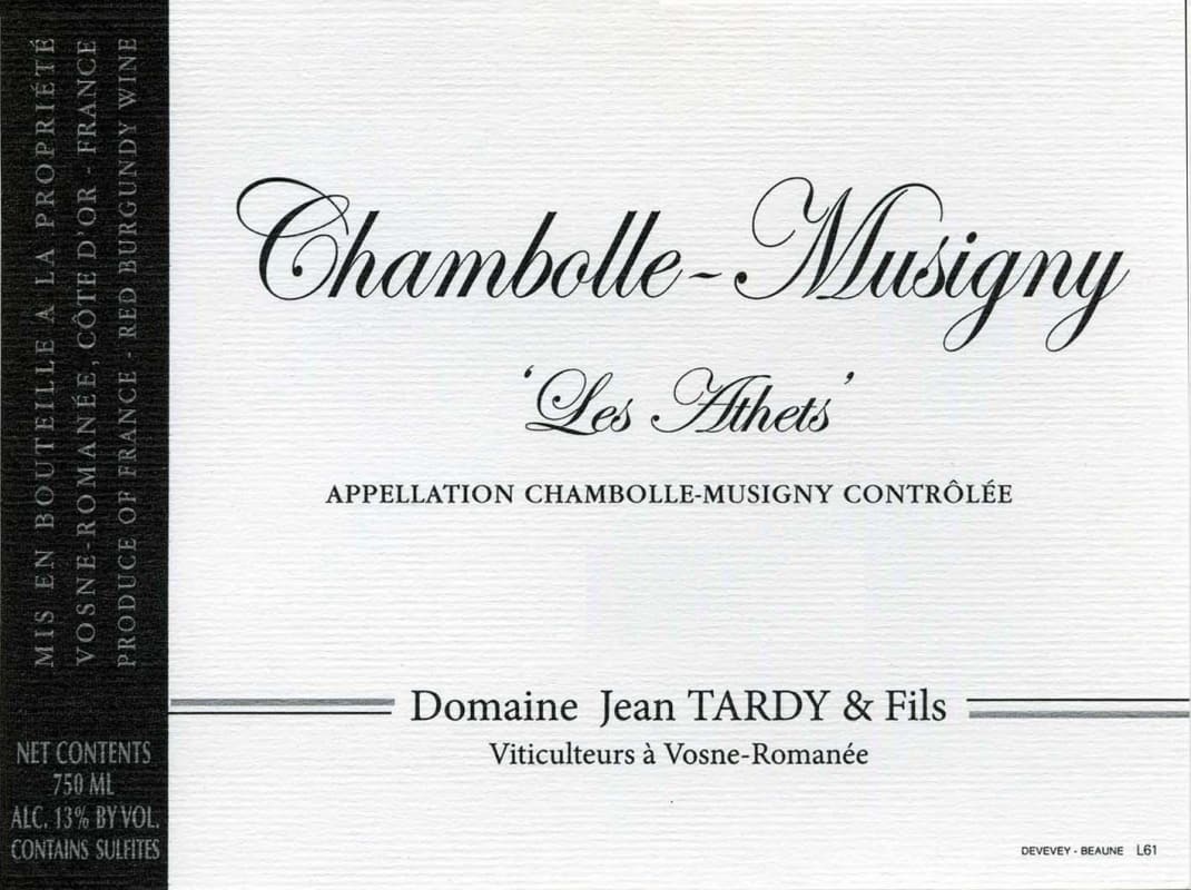 Jean Tardy Chambolle-Musigny Les Athets 2012 Front Label
