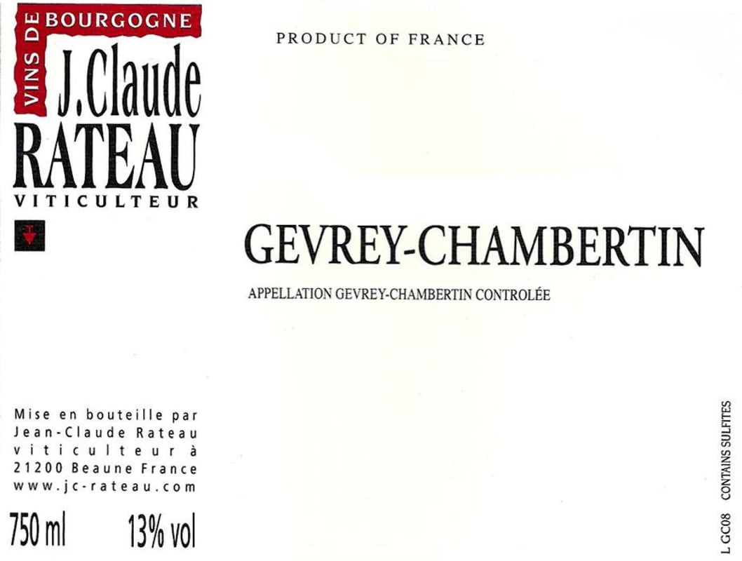 J.C. Rateau Gevrey-Chambertin 2013 Front Label