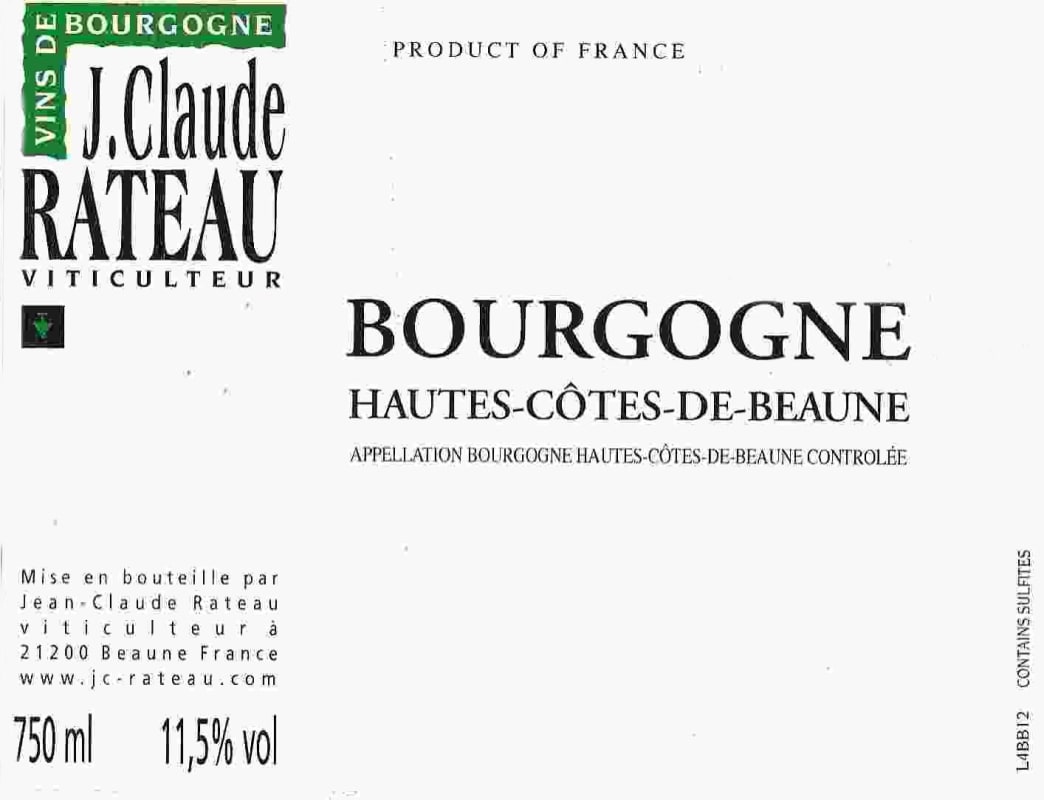 J.C. Rateau Bourgogne Hautes-Cotes-De-Beaune 2014 Front Label