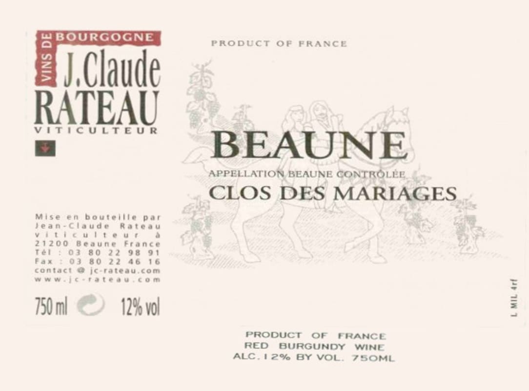 J.C. Rateau Beaune Clos des Mariages 2007 Front Label