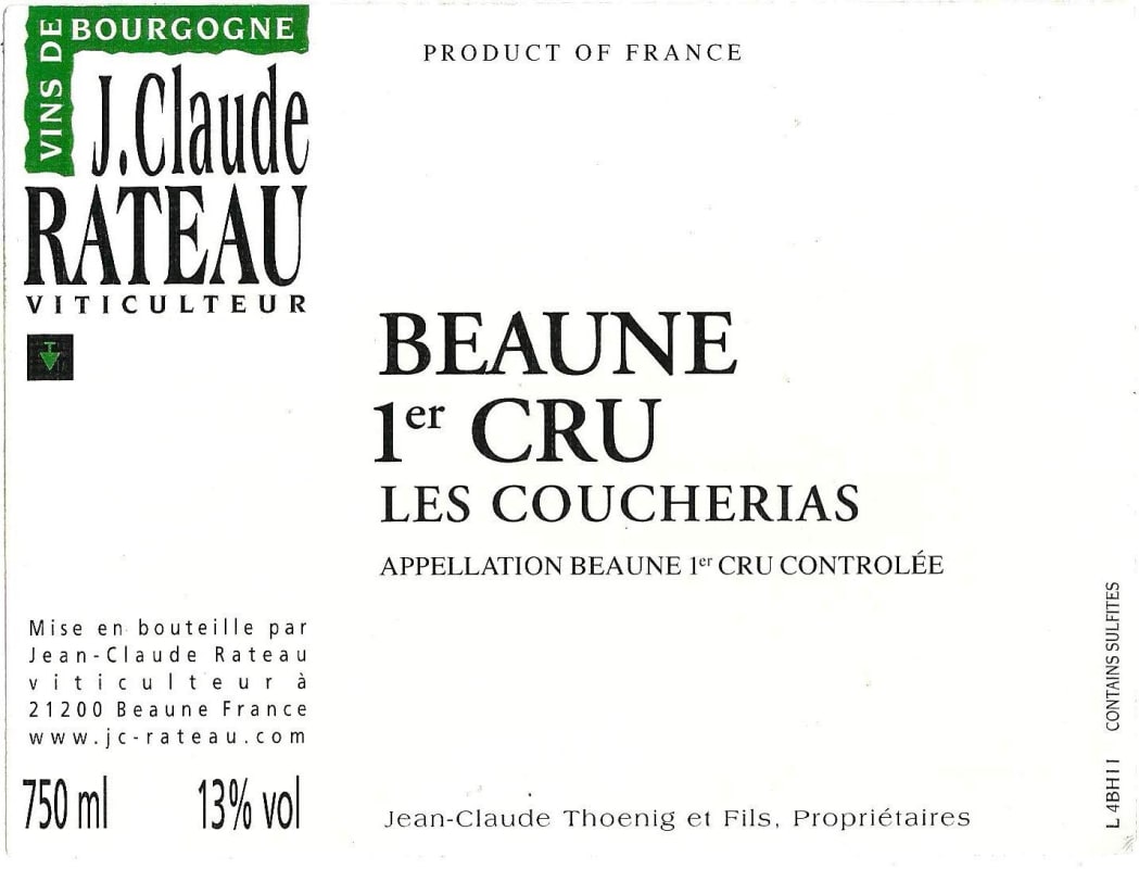 J.C. Rateau Beaune Les Coucherias Premier Cru 2012 Front Label