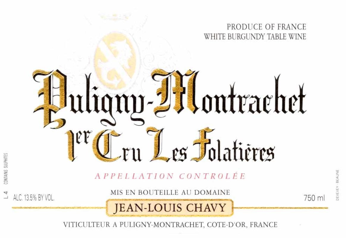 Jean-Louis Chavy Puligny-Montrachet Les Folatieres Premier Cru 2013 Front Label