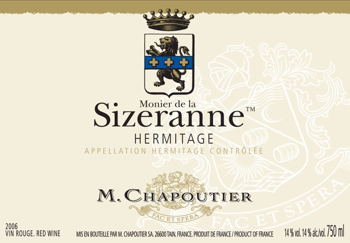 M. Chapoutier Hermitage Monier de la Sizeranne 2006 Front Label