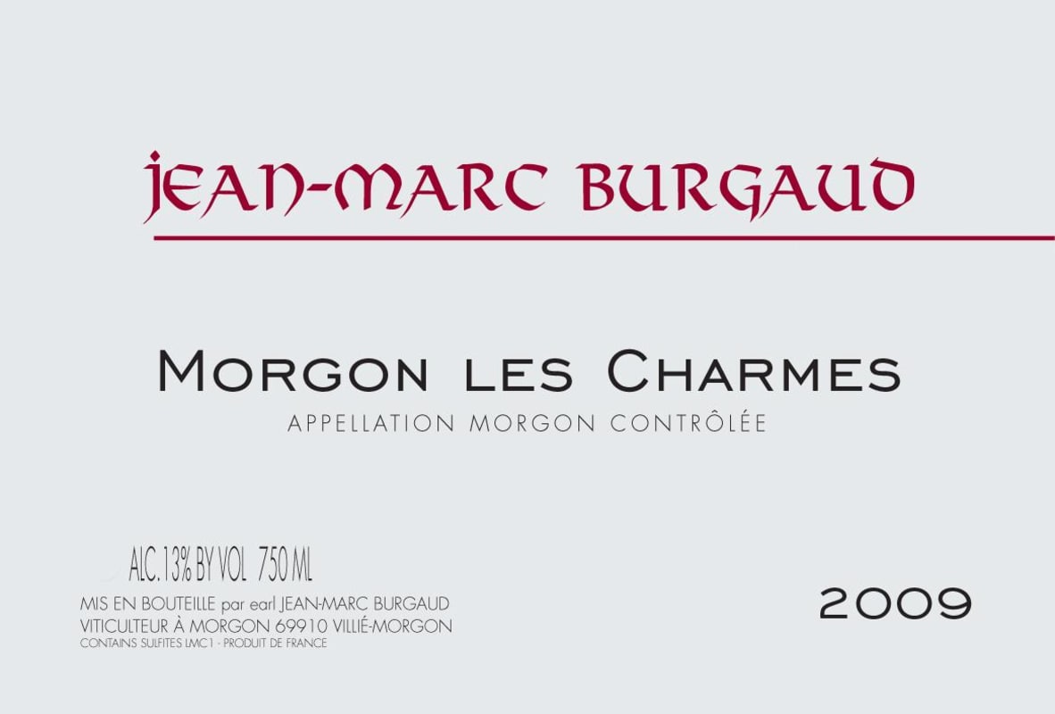 Jean-Marc Burgaud Morgon Les Charmes 2009 Front Label