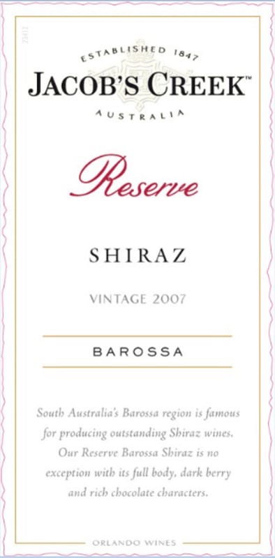 Jacob's Creek Reserve Shiraz 2007 Front Label