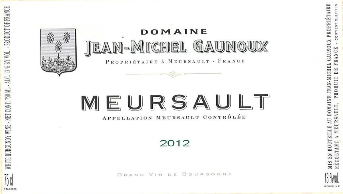 Jean-Michel Gaunoux Meursault 2012 Front Label