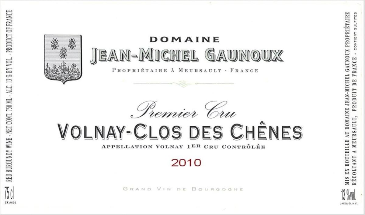 Jean-Michel Gaunoux Volnay Clos des Chenes Premier Cru 2010 Front Label