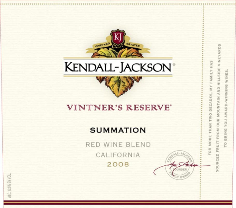 Kendall-Jackson Summation Red Blend 2008 Front Label