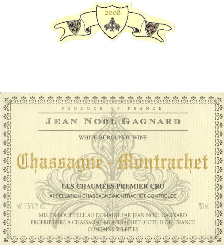 Jean-Noel Gagnard Chassagne-Montrachet Les Chaumees Premier Cru 2008 Front Label