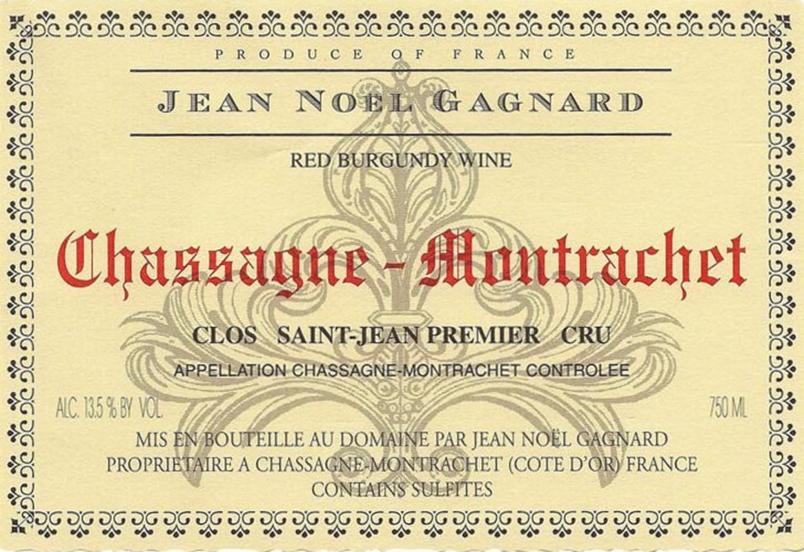 Jean-Noel Gagnard Chassagne-Montrachet Clos Saint-Jean Premier Cru 2012 Front Label