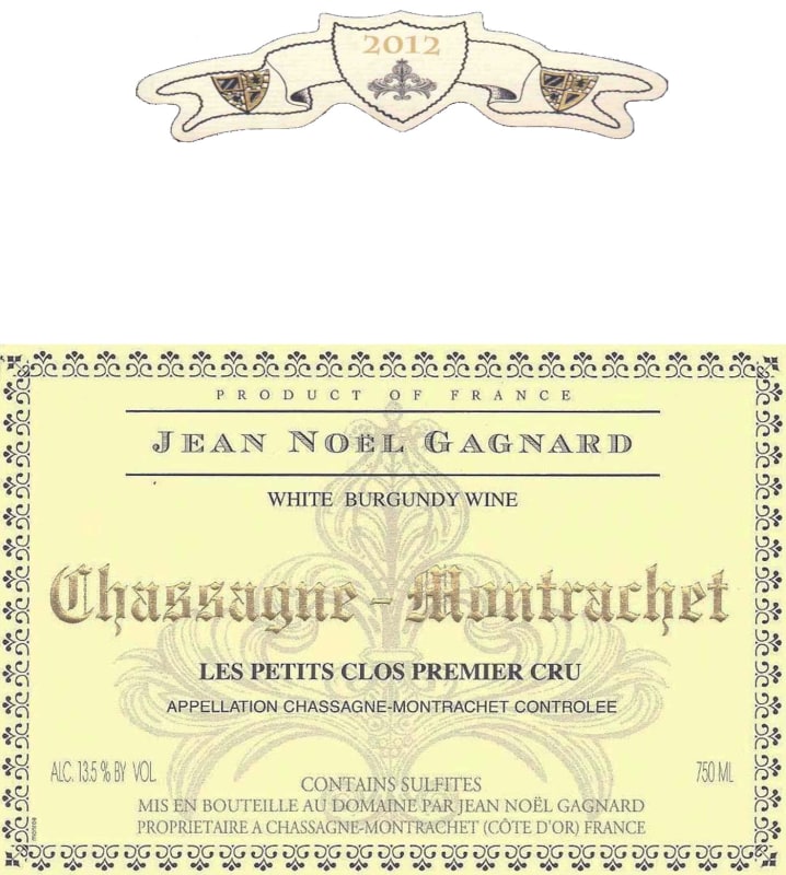 Jean-Noel Gagnard Chassagne-Montrachet Les Petits Clos Premier Cru 2012 Front Label