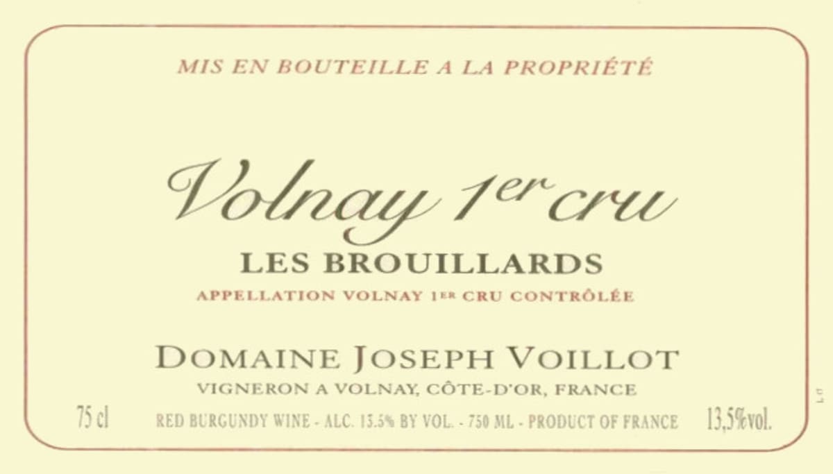 Domaine Joseph Voillot Volnay Les Brouillards Premier Cru 2003 Front Label