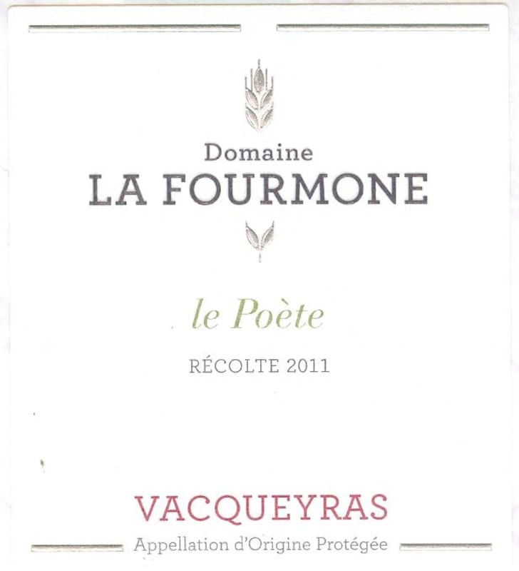 Domaine La Fourmone Vacqueyras Le Poete 2011 Front Label