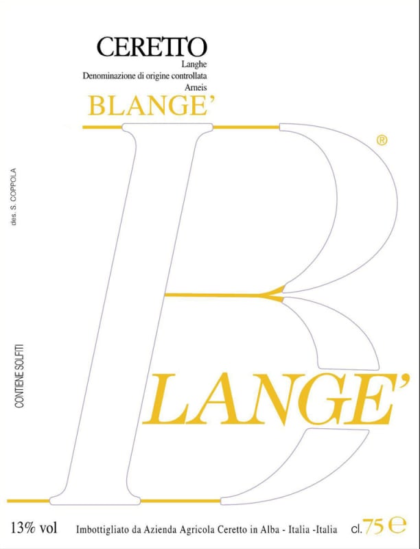 Ceretto Arneis Blange 2010 Front Label