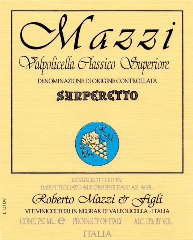 Mazzi Valpolicella Classico Superiore Sanperetto 2008 Front Label