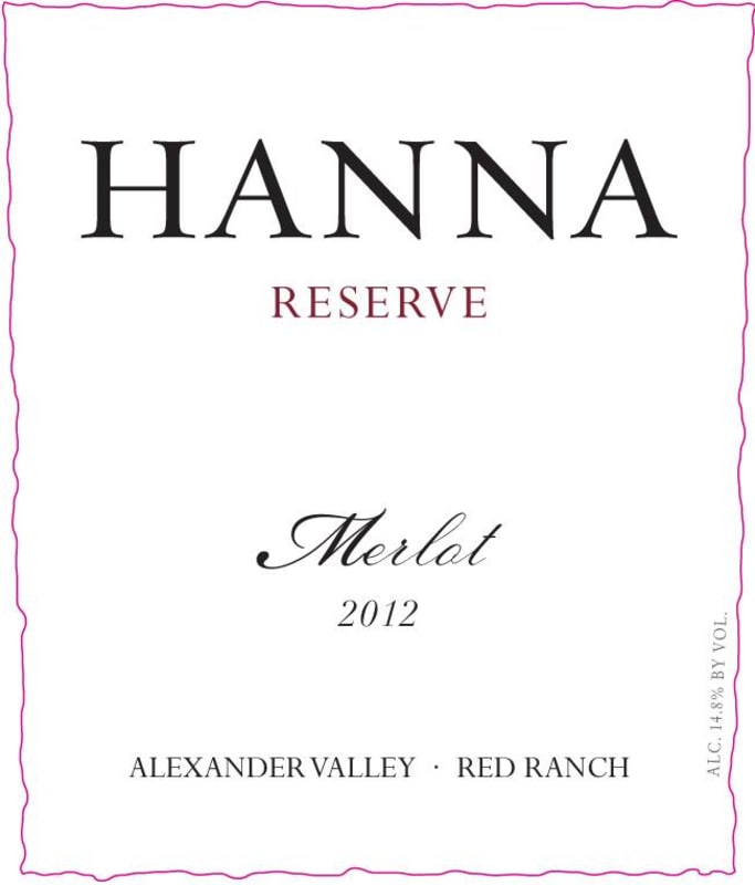 Hanna Reserve Merlot 2012 Front Label
