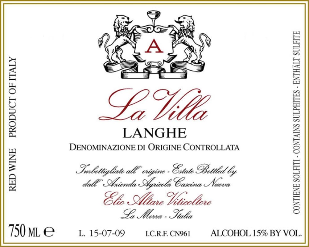 Elio Altare La Villa Vino da Tavola 2003 Front Label