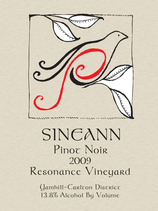 Sineann Resonance Vineyard Pinot Noir 2009 Front Label