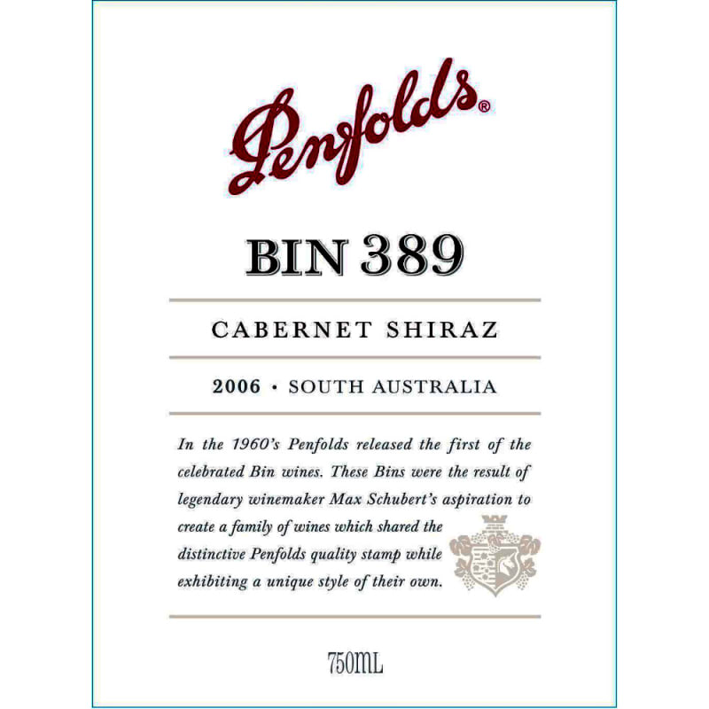 Penfolds Bin 389 Cabernet-Shiraz (1.5 Liter Magnum) 2006 Front Label