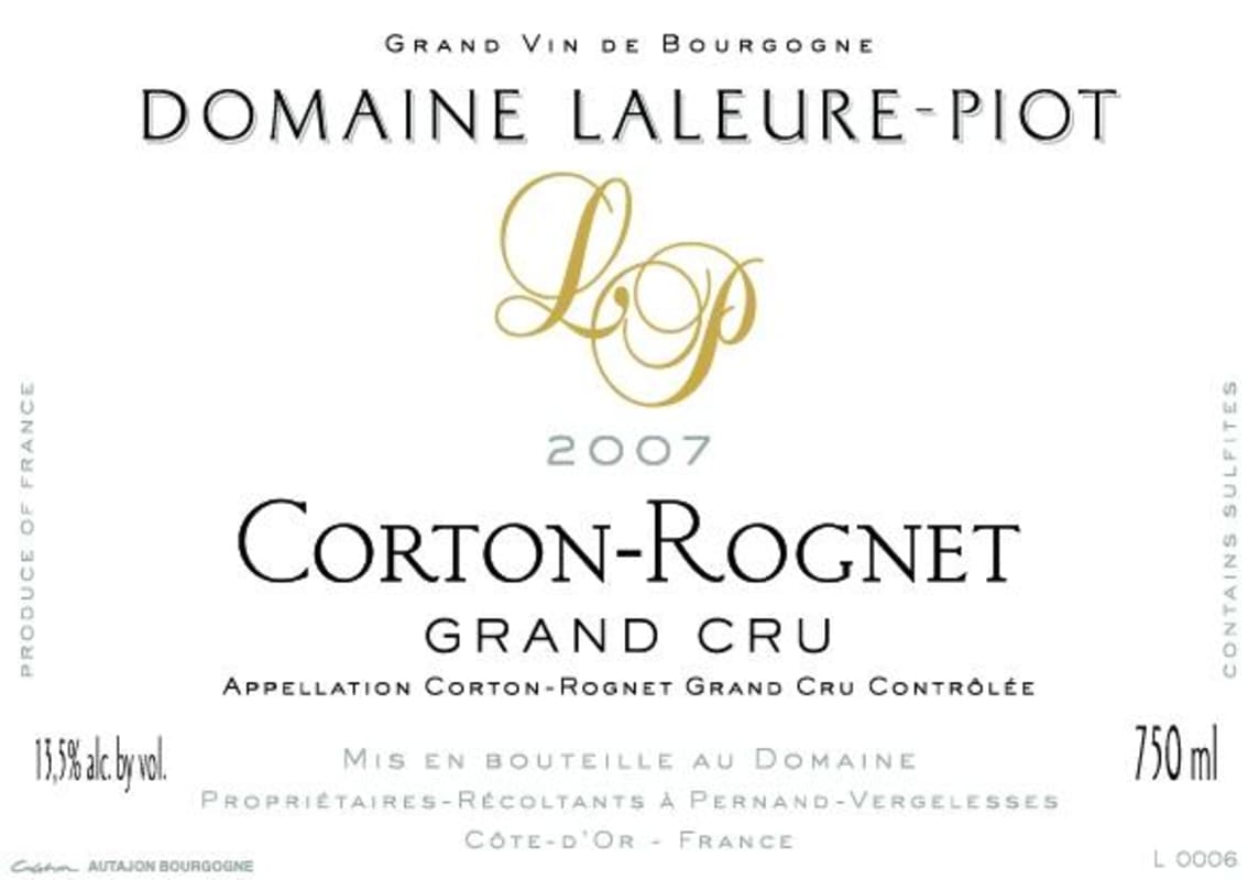 Domaine Laleure-Piot Corton-Rognet Grand Cru 2007 Front Label