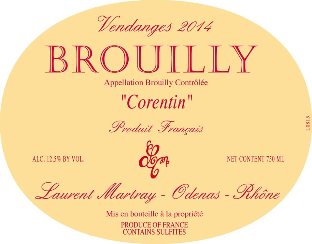 Domaine Laurent Martray Brouilly Corentin 2014 Front Label