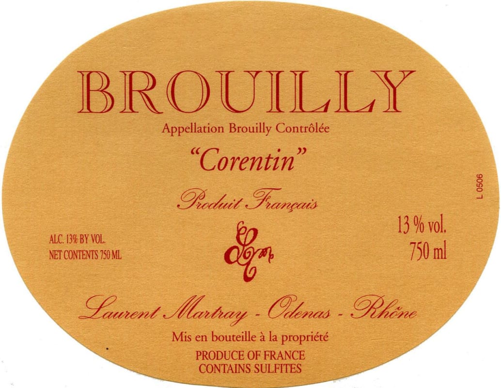 Domaine Laurent Martray Brouilly Corentin 2009 Front Label