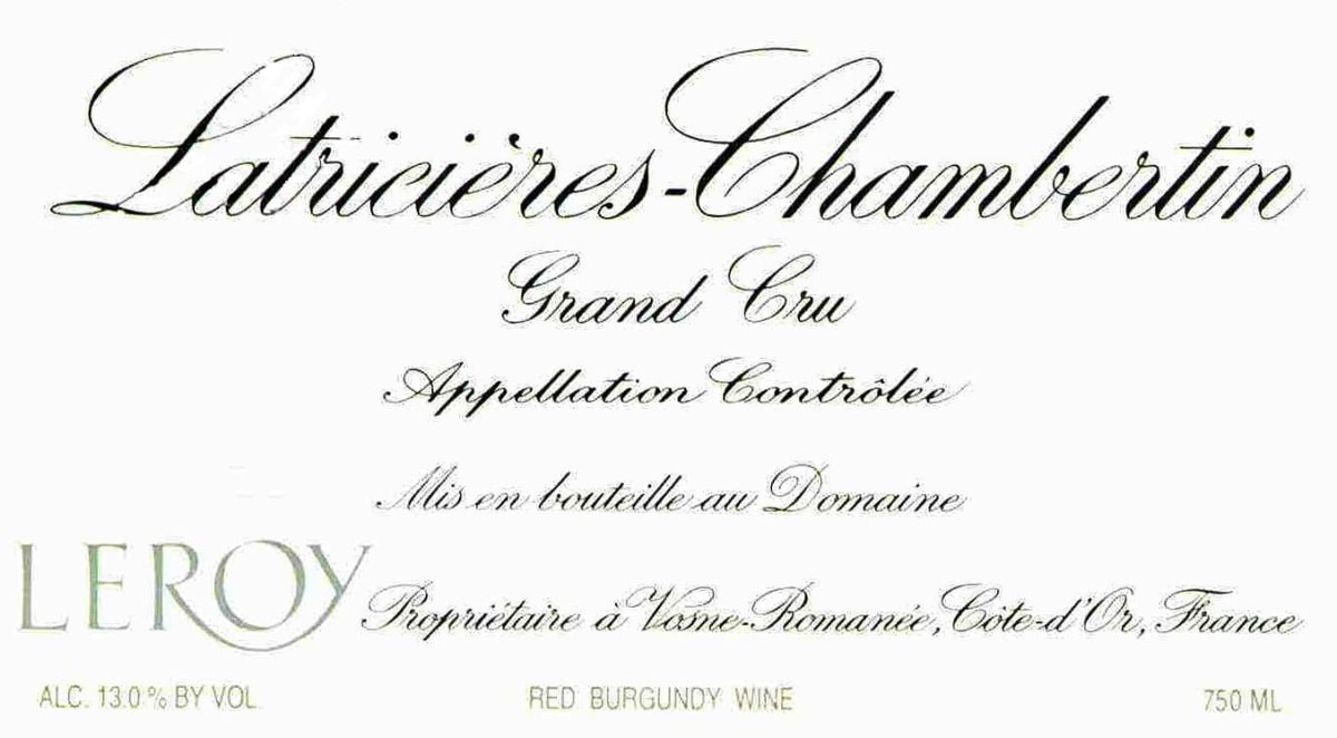Domaine Leroy Latricieres-Chambertin Grand Cru 2005 Front Label