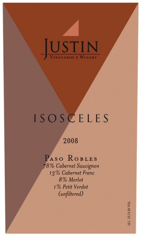 Justin Isosceles (375ML half-bottle) 2008 Front Label