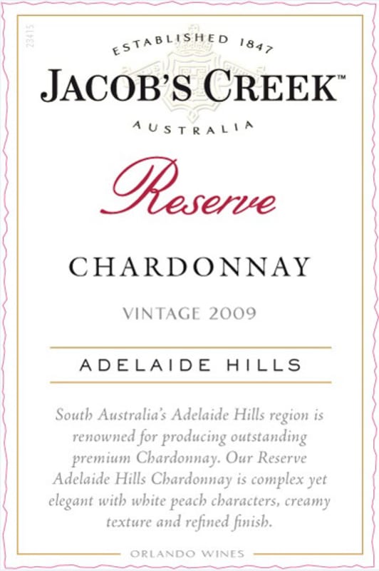 Jacob's Creek Reserve Chardonnay 2009 Front Label