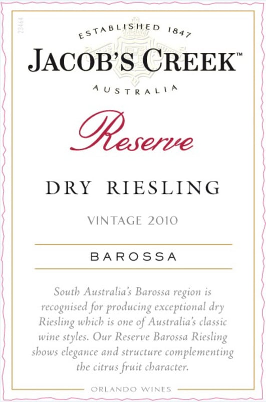 Jacob's Creek Reserve Riesling 2010 Front Label