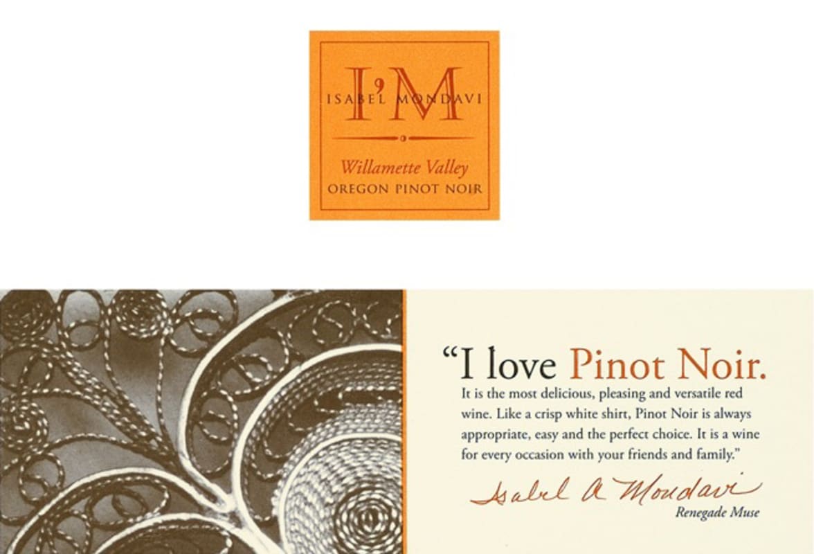 Isabel Mondavi Willamette Valley Pinot Noir 2008 Front Label