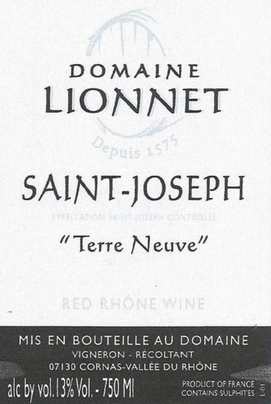 Domaine Lionnet Saint-Joseph Terre Neuve 2014 Front Label