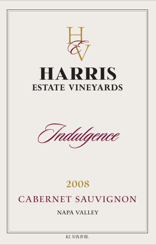 Heritage School Vineyards Indulgence Cabernet Sauvignon 2008 Front Label