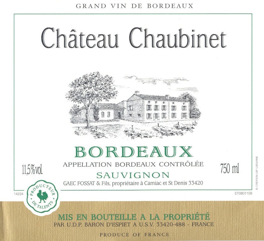 Chateau Chaubinet Blanc 2009 Front Label
