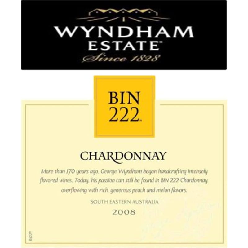 Wyndham Bin 222 Chardonnay 2008 Front Label