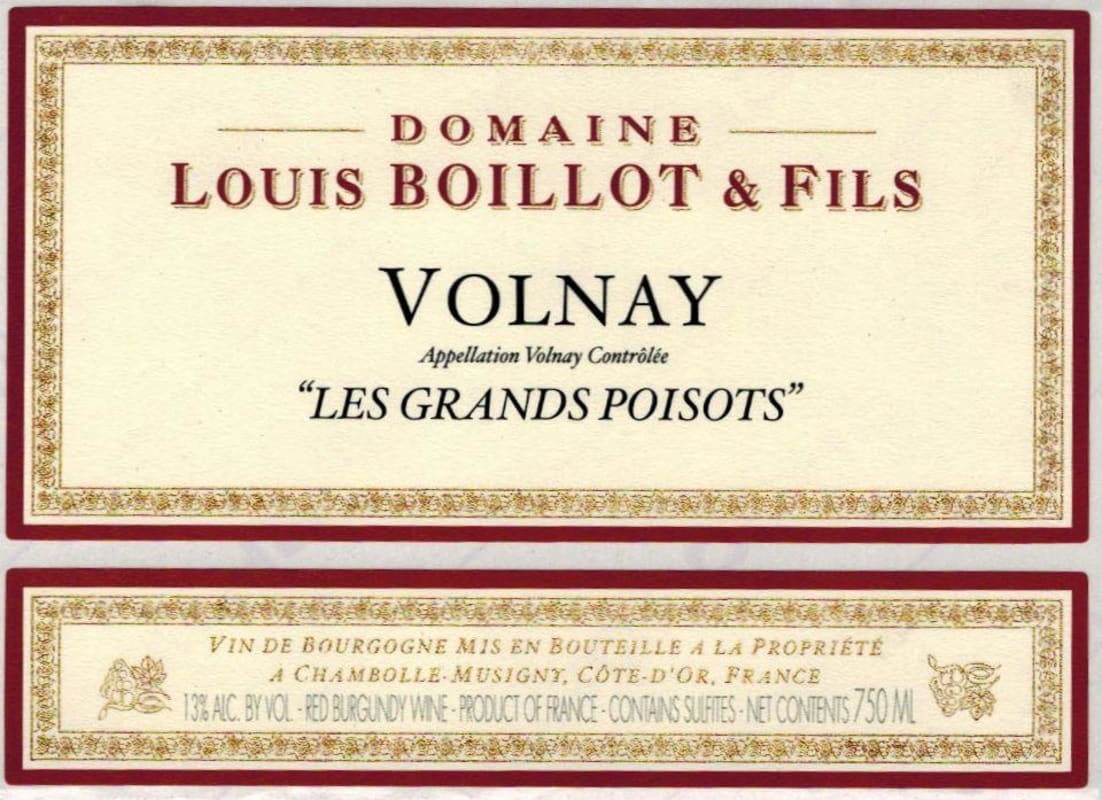 Domaine Louis Boillot Volnay Les Grands Poisots 2010 Front Label