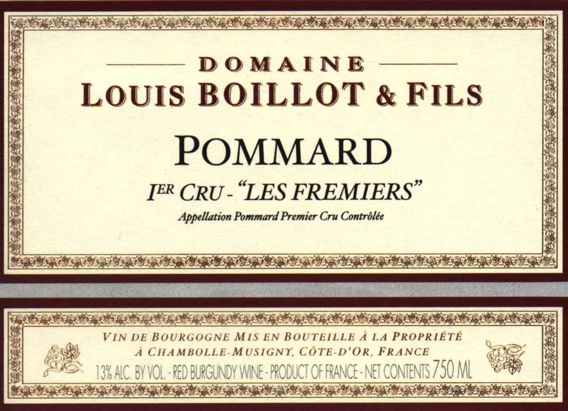 Domaine Louis Boillot Pommard Les Fremiers Premier Cru 2012 Front Label