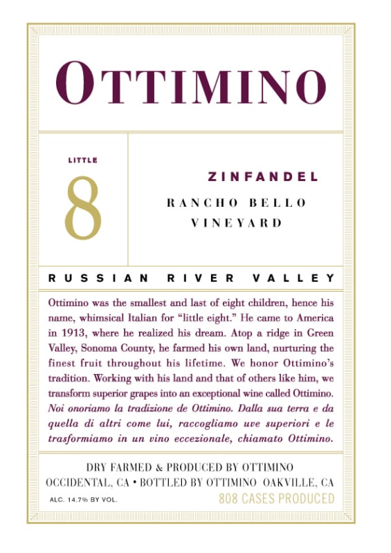 Ottimino Ranch Bello 2006 Front Label
