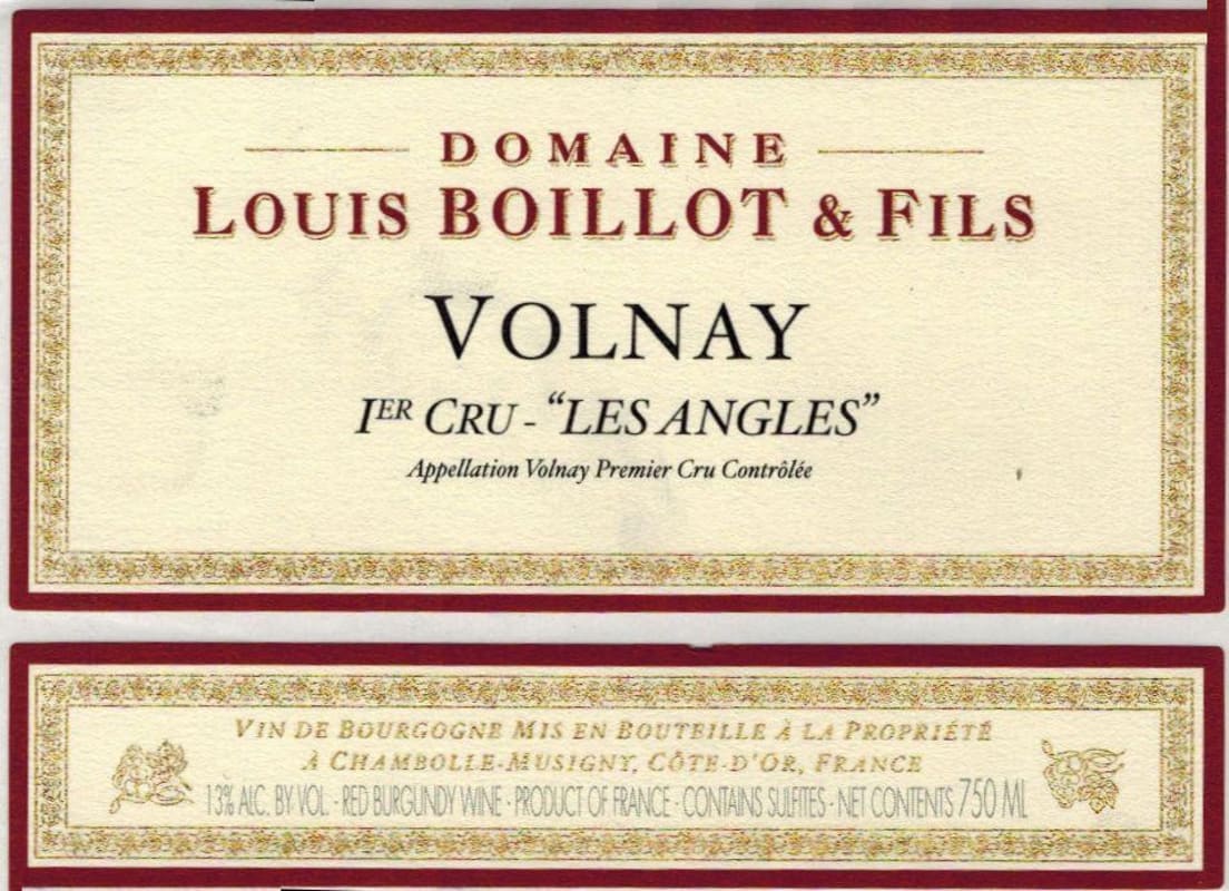 Domaine Louis Boillot Volnay Les Angles Premier Cru 2010 Front Label