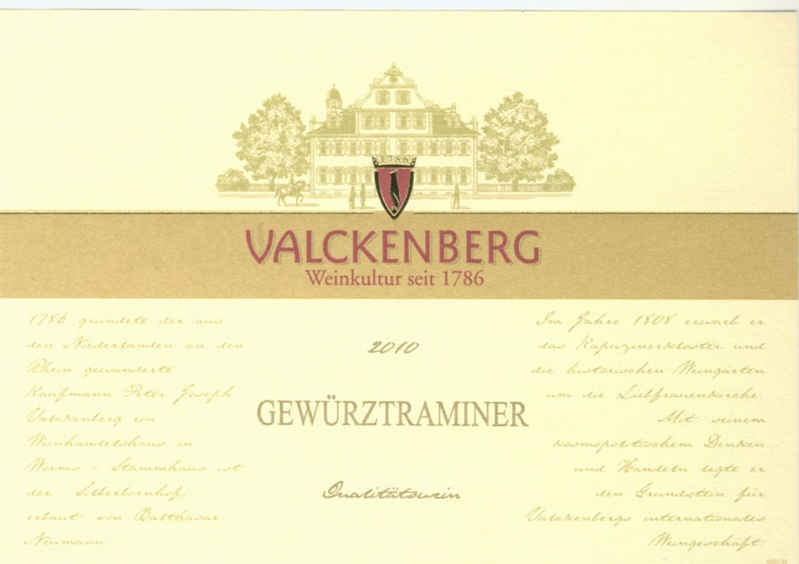 Valckenberg Gewurztraminer Pfalz QbA 2010 Front Label