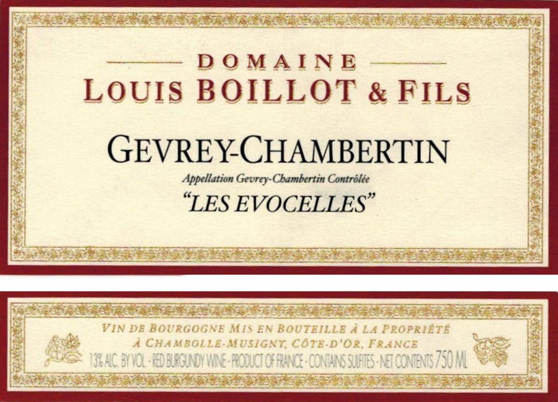Domaine Louis Boillot Gevrey-Chambertin Les Evocelles 2012 Front Label