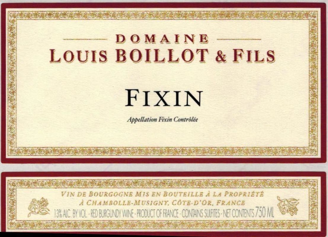 Domaine Louis Boillot Fixin 2012 Front Label