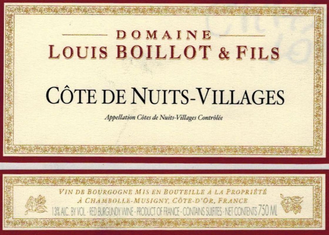 Domaine Louis Boillot Cote de Nuits-Villages 2013 Front Label